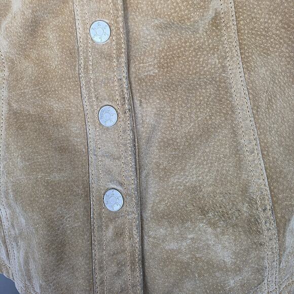 Vintage Live A Little Tan Leather Western Cowgirl Festival Button Up Shirt Sz M - Picture 4 of 9